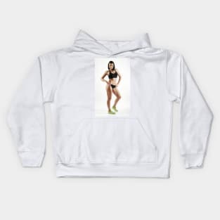 Young female fitness model on white Kids Hoodie